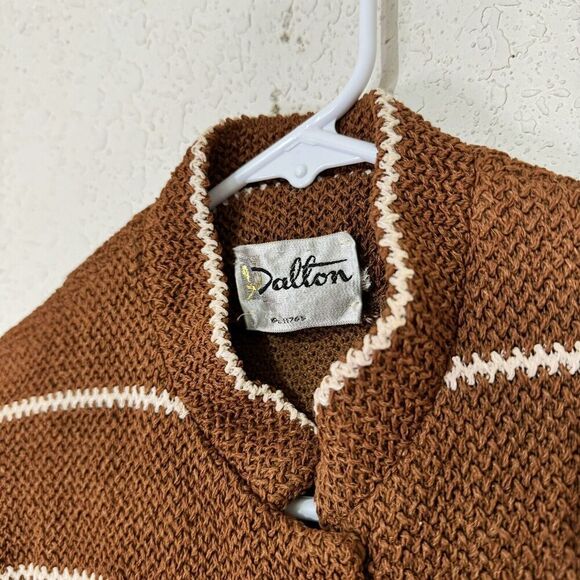 Dalton Knit Sweater 1950 Women Brown Striped 3 Button Sz 10 Short Sleeve Vintage - Picture 8 of 9